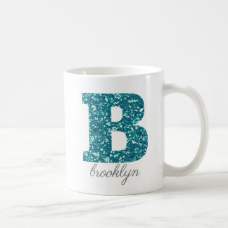 Aqua Glitter Pattern Letter B name Mug