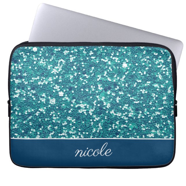 Aqua Glitter Pattern Personalized   Laptop Sleeve (Front)