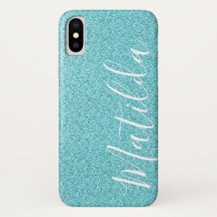 Aqua Glitter Personalized Name Script  Case-Mate iPhone Case