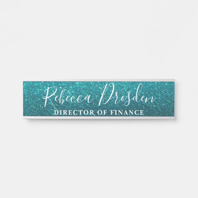 Aqua Glitter Professional Office Executive Boss Door Sign (Front)