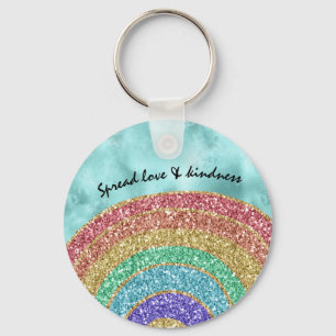 Aqua Glitter Sparkle Gold Rainbow         Key Ring