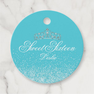 Aqua glitter, Sweet 16 Favour Tags