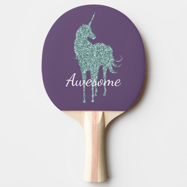 Aqua Glitter Unicorn Awesome Personalised Ping Pong Paddle (Front)