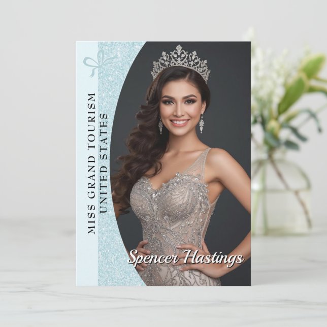 Aqua Glitz Autograph Cards for Pageants | QR Code (Standing Front)