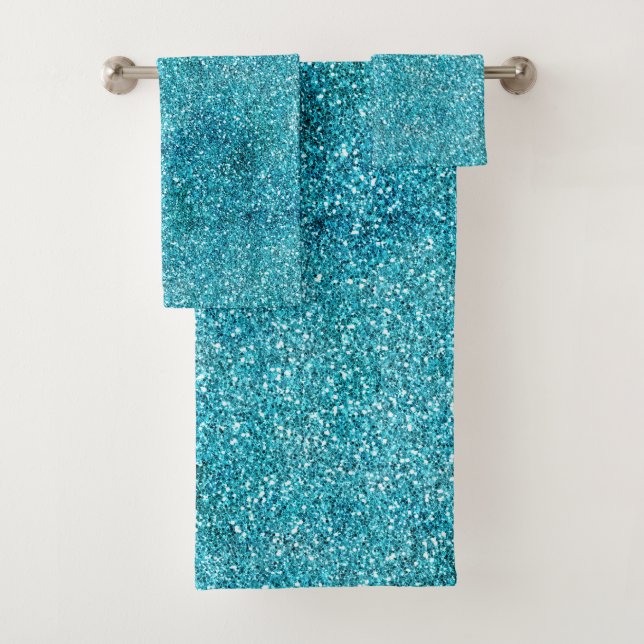 Aqua Glitz Glitter Sparkle        Bath Towel Set (Insitu)