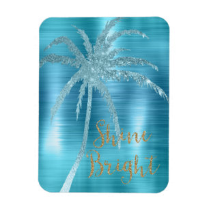 Aqua Glitz Glitter Tropical Palm Tree Magnet