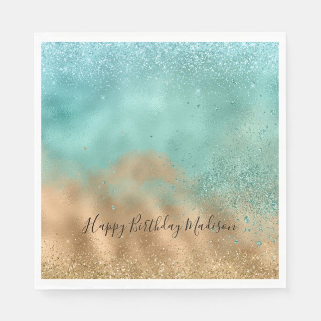  Aqua Glitz Gold Glitter        Napkin (Front)