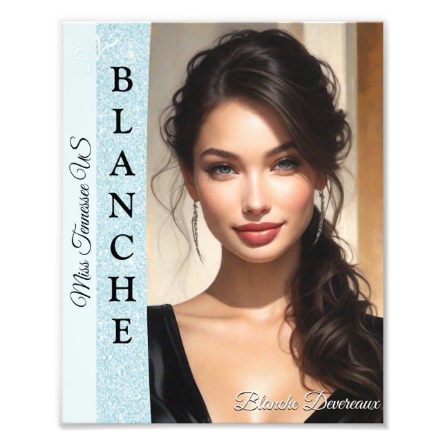 Aqua Glitz Pageant Modelling Headshot Photo Print (Front)