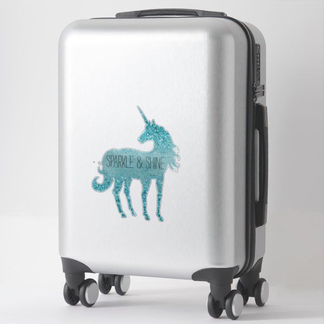 Aqua Glitzy Glitter Sparkle Unicorn (Suitcase)