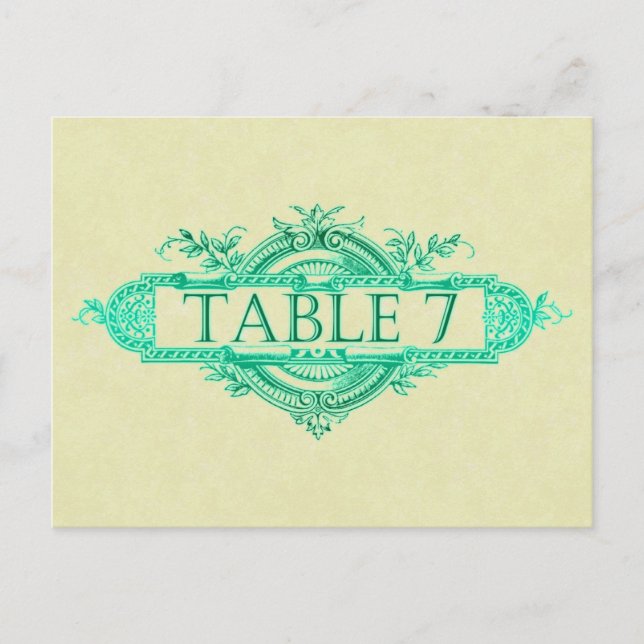 Aqua Glow Vintage Wedding Reception Table Numbers Postcard (Front)