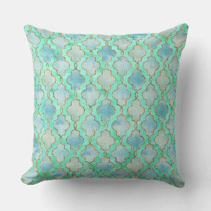 Aqua gold and Green Maroccan pattern Outdoor Cushion