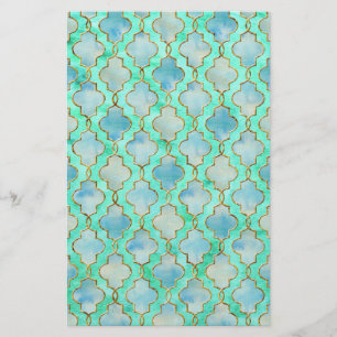 Aqua gold and Green Maroccan pattern Stationery
