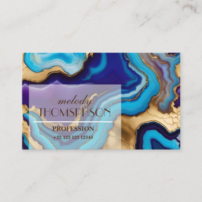 Aqua Gold Blue Purple  Veins Agate Business Card (Front)