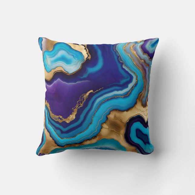 Aqua Gold Blue Purple  Veins Agate Cushion (Back)