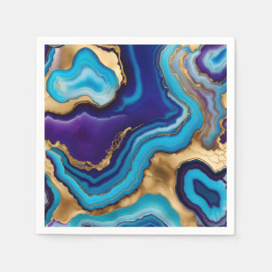 Aqua Gold Blue Purple  Veins Agate Napkin