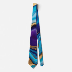 Aqua Gold Blue Purple  Veins Agate Tie