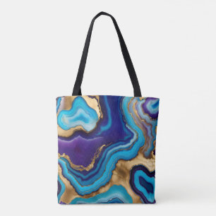 Aqua Gold Blue Purple  Veins Agate Tote Bag