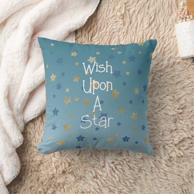 Aqua Gold Blue Wish Upon A Star  Cushion (Blanket)