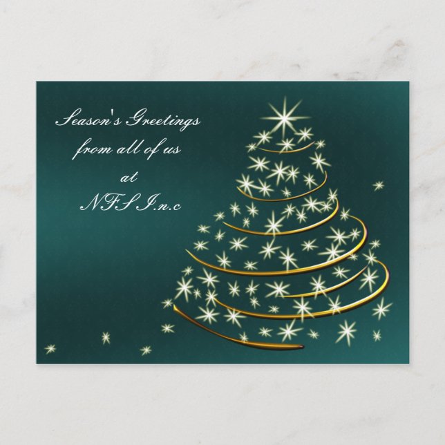 Aqua Gold Christmas Tree Corporate Holiday Postcard (Front)