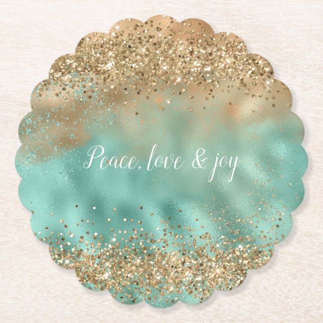 Aqua Gold Glitter Confetti       Paper Coaster (Front)