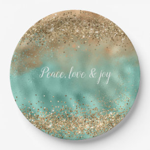 Aqua Gold Glitter Confetti       Paper Plate