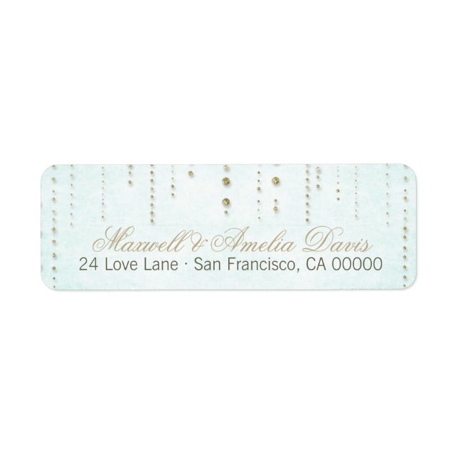 Aqua & Gold Glitter Look Wedding Address Labels (Front)