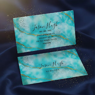 Aqua gold glitter marble background  business card