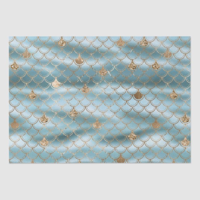 Aqua Gold Glitter Mermaid Tissue Paper (Front)