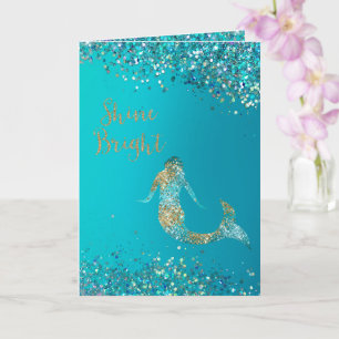 Aqua Gold Glitter Sparkle Mermaid Card
