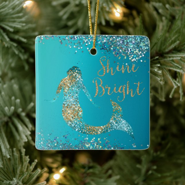Aqua Gold Glitter Sparkle Mermaid            Ceramic Ornament (Tree)