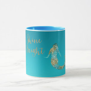 Aqua Gold Glitter Sparkle Mermaid        Mug