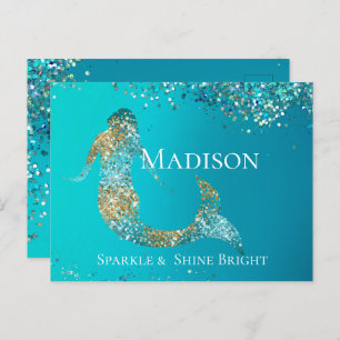 Aqua Gold Glitter Sparkle Mermaid Postcard