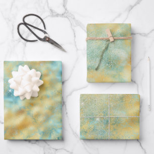 Aqua Gold Glitz Sparkle Wrapping Paper Sheet