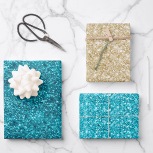 Aqua Gold Glitzy Glitter (Mermaid inspired) Wrapping Paper Sheet