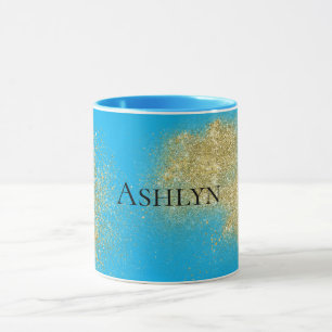 Aqua Gold Glitzy Glitter Mug