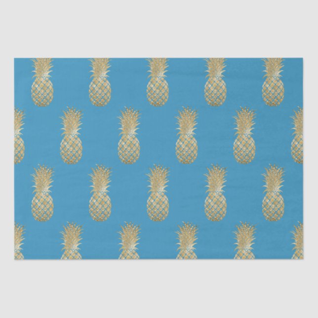 Aqua Gold Glitzy Pineapple Tissue Paper (Front)