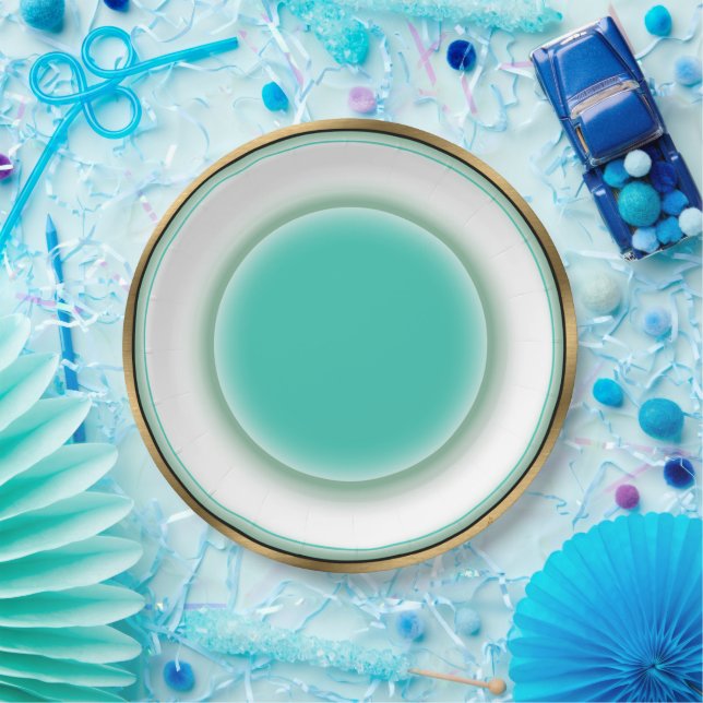 Aqua & Gold Illusion (10 inch Rnd Plate) Paper Plate (Party)