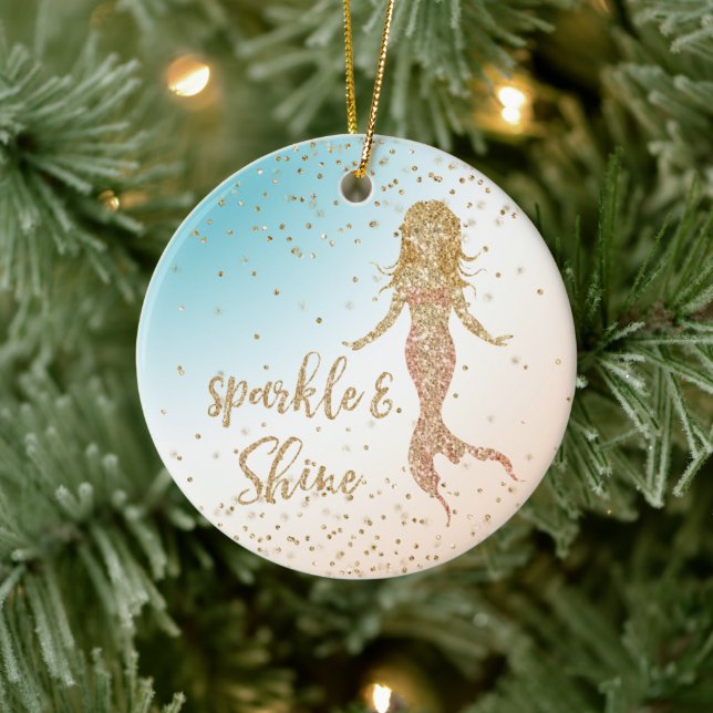 Aqua Gold Mermaid Sparkle Glitter Confetti  Ceramic Tree Decoration (Tree)