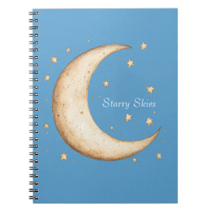 Aqua Gold Moon Stars Skies Notebook