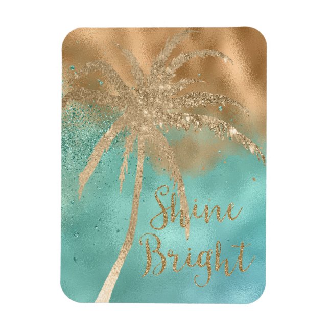 Aqua Gold Palm Tree Shine Bright Glitter       Magnet (Vertical)