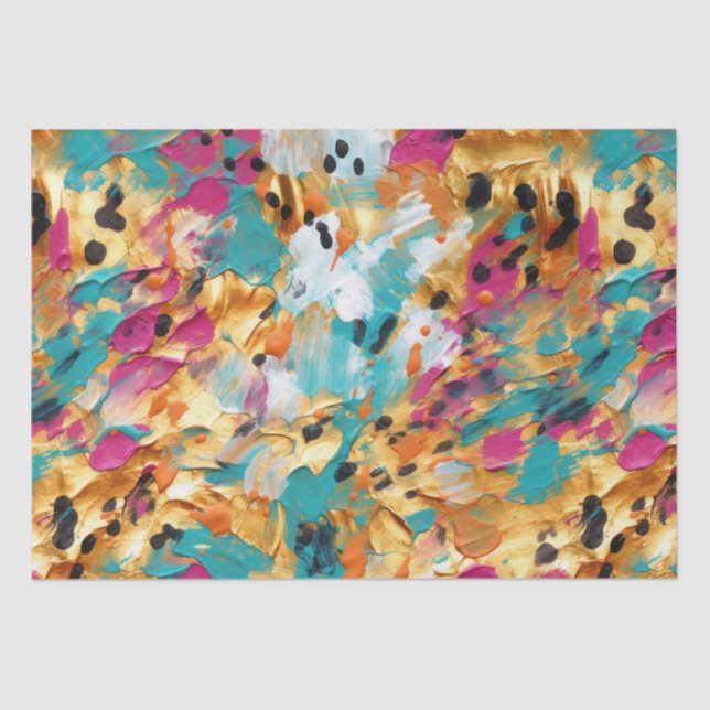 Aqua Gold Pink Leopard Paint Tissue Paper (Front)