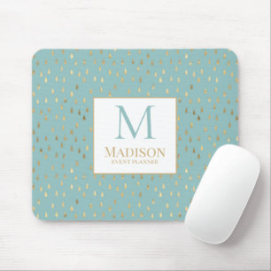 Aqua Gold Raindrop Modern Trendy Monogram Mouse Pad