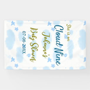 Aqua gold she is on cloud nine baby shower clouds  banner