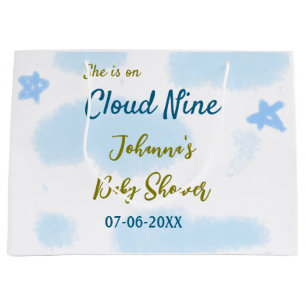 Aqua gold she is on cloud nine baby shower clouds  large gift bag