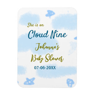 Aqua gold she is on cloud nine baby shower clouds  magnet