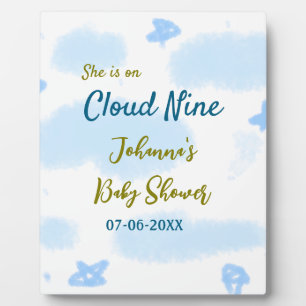 Aqua gold she is on cloud nine baby shower clouds plaque