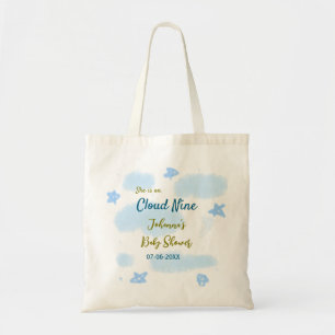 Aqua gold she is on cloud nine baby shower clouds tote bag