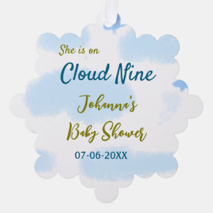 Aqua gold she is on cloud nine baby shower clouds tree decoration card