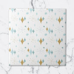Aqua, Gold Starburst Mid Century Pattern Tile<br><div class="desc">This abstract retro design combines mid-century starburst and modern shapes and reflects retro vintage vibes. Perfect for people who love the retro and vintage aesthetic.</div>