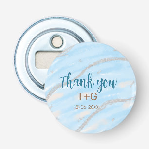 Aqua gold thank you add couple name date year text bottle opener